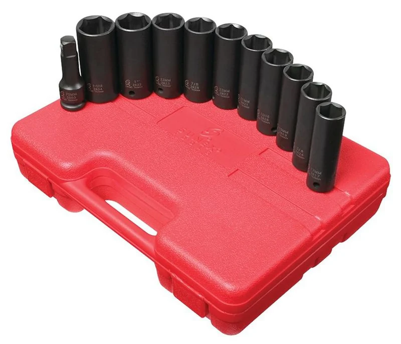 SUNEX Tools 2611 1/2-Inch Drive Extra Thin Wall Deep Impact Socket Set