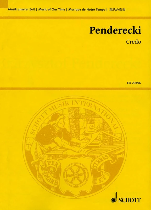 Credo-for Soli (Soprano, Mezzo Soprano, Alto, Tenor, Bass), Childrens Choir, Mixed Choir and Orchestra Music Of Our Time soloists (SMezATB), ... mixed choir and orchestra. Partition d'étude.