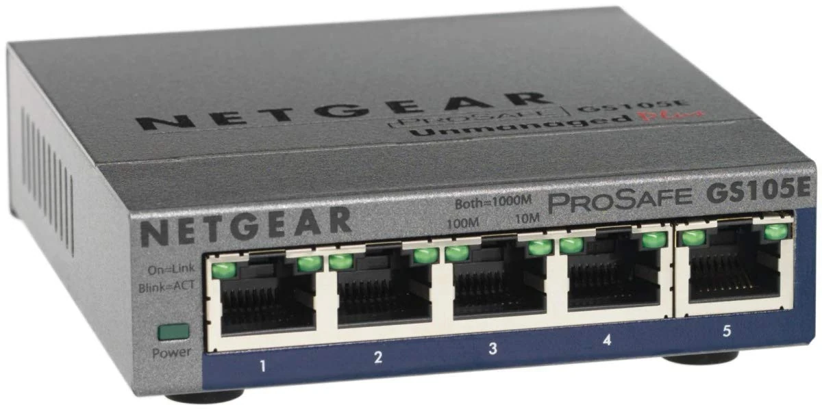 NETGEAR 5 Port Gigabit Ethernet Managed Network Switch (GS105E) - Ethernet Splitter - Ethernet Hub - Plug-and-Play - Silent Operation - Desktop or Wall Mount