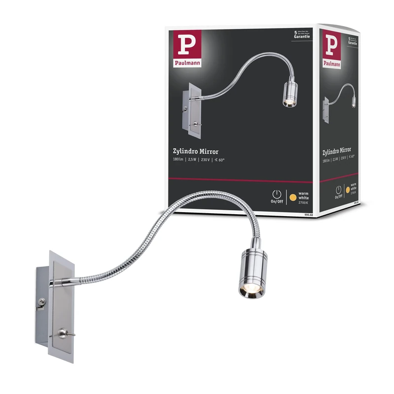 Mirror Zylindro Bed Reading lamp 1x3W LED 230V DC 700mA Chrome Metal