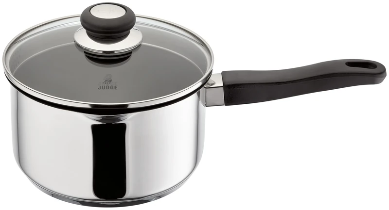 Judge Vista Draining Non-Stick Large Saucepan with Pouring Lip 20cm 3L, Shatterproof Glass Strain & Pour Lid, Induction Ready, Oven Safe