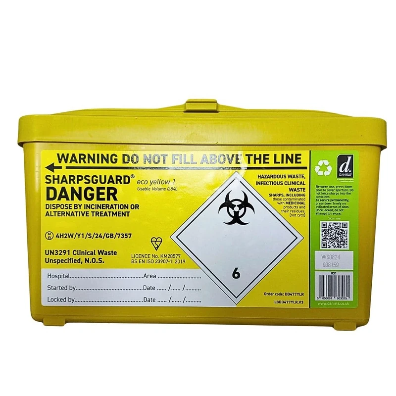 Sharpsguard DD477YLR 1L Yellow Sharps Bin - Certified Safe Disposal - Image 1