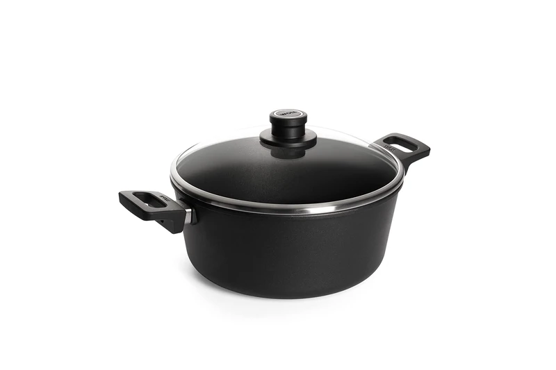 Woll Nowo 128NL Cast Cooking Pot 28 cm / 12 cm High 6.0 Litre Safety Glass Lid 2 Side Handles Titanium