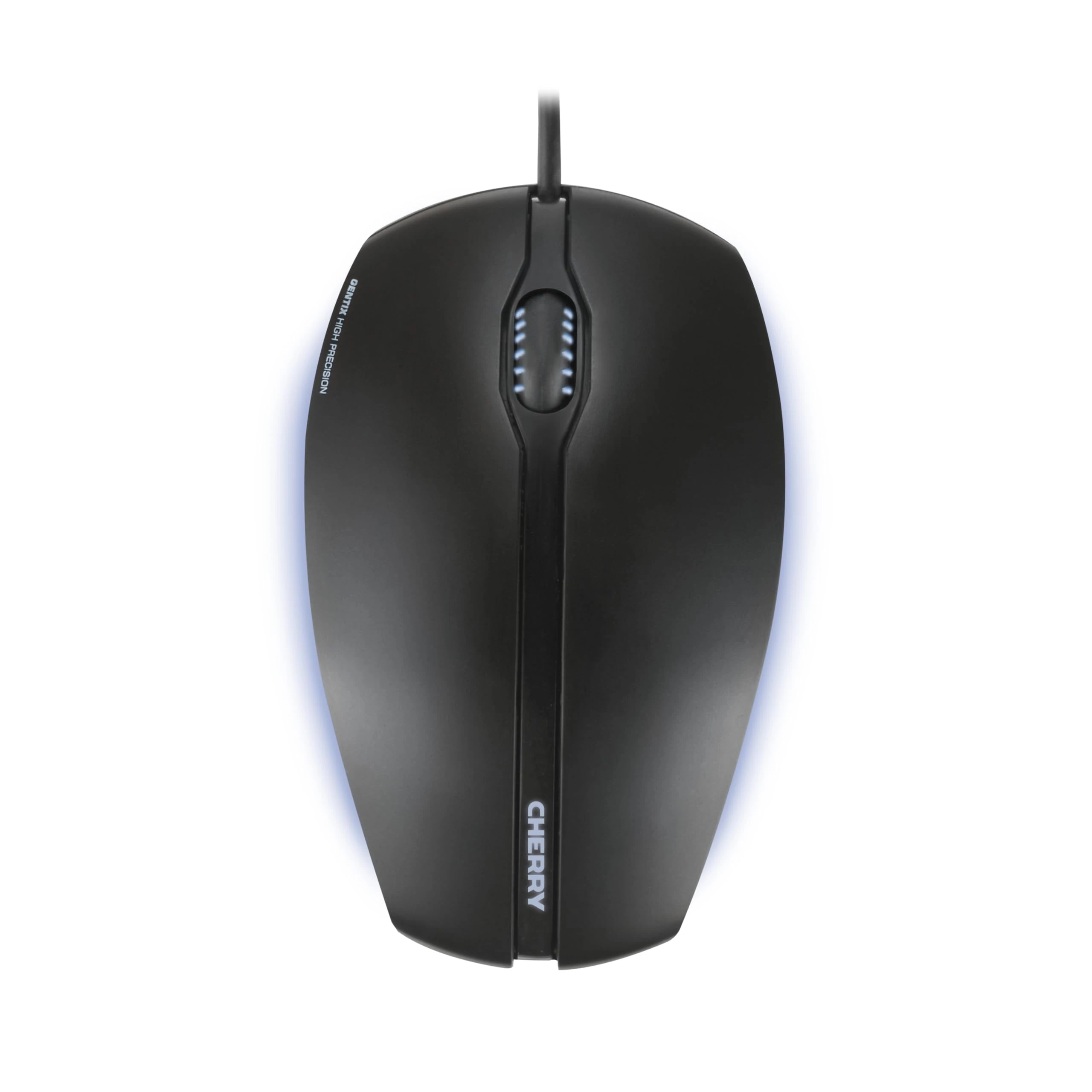 CHERRY GENTIX ILLUMINATED, Wired Mouse, Blue Illuminated Side Panels & Scroll Wheel, 3 Buttons, Optical Sensor (1,000 dpi), Symmetrical Design, Black