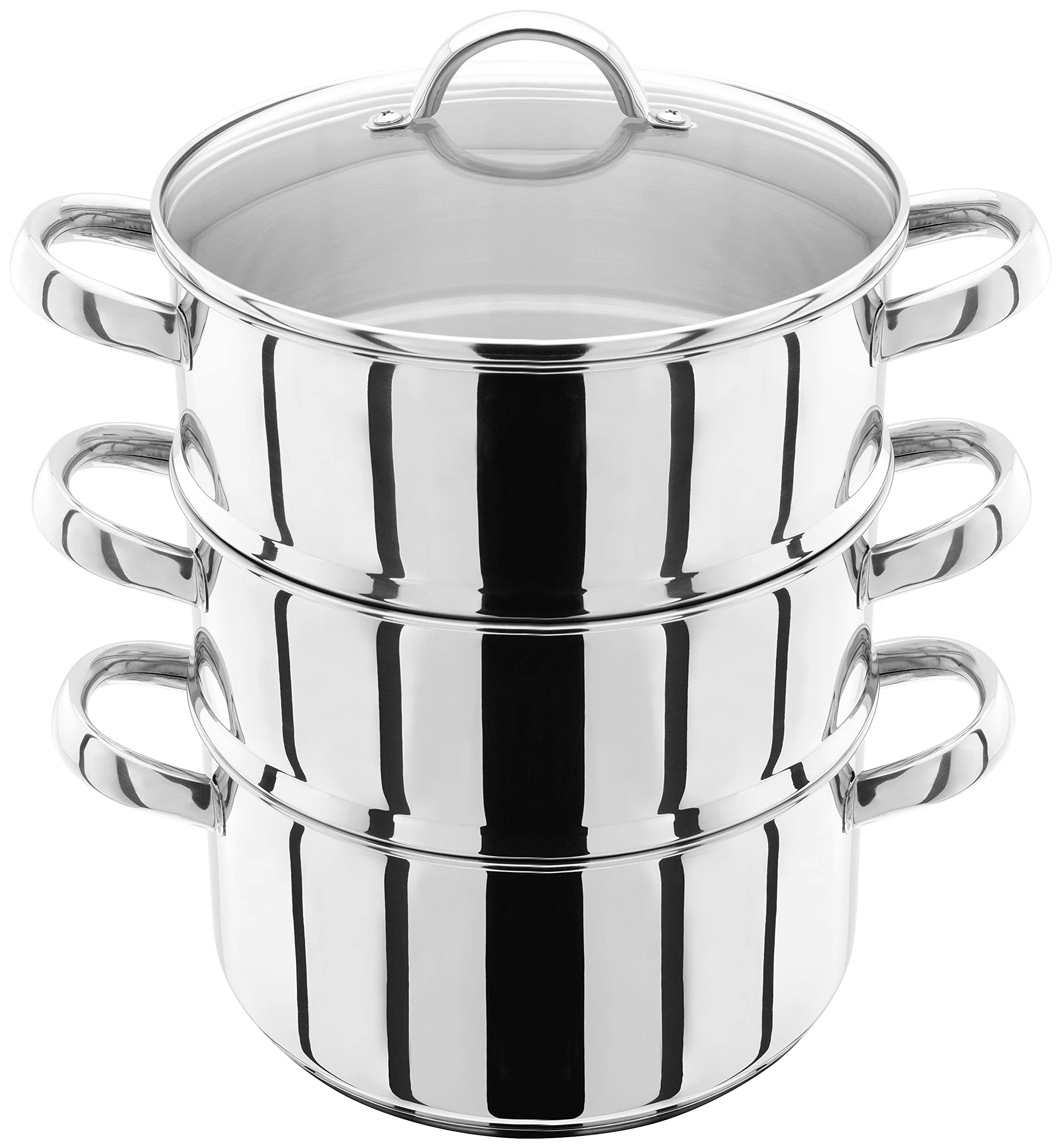 Judge Stainless Steel 3 Tier Steamer Set with 22cm 2.6L Casserole, 2 Steamers and Lid, Induction Ready, Gift Boxed - 25 Year Guarantee