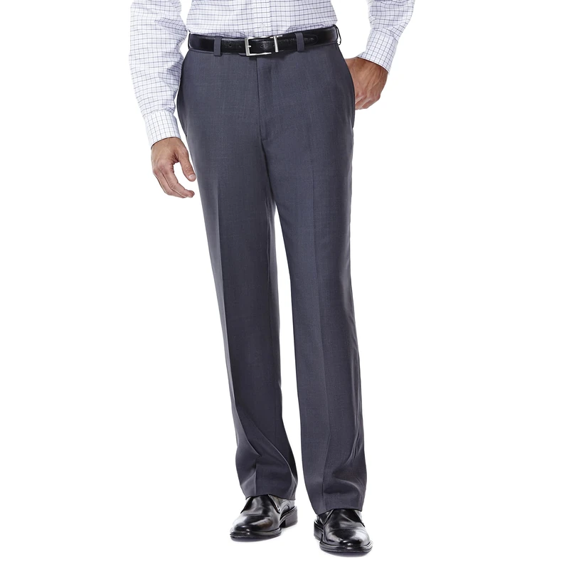 Haggar mensHD00218Eclo Stria Expandable-Waist Plain-Front Dress Pant Dress Pants - Med Grey - 40W x 34L