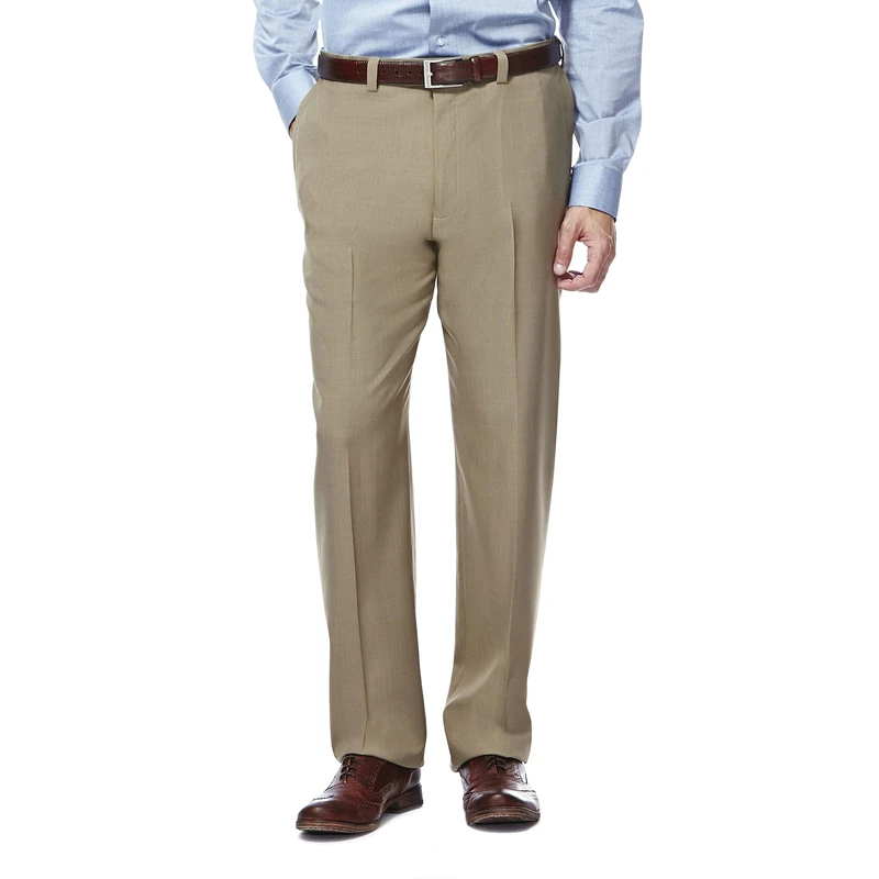 Haggar Men's Repreve Stria Hidden Expandable Waist Plain Front Dress Pant, Taupe,44x30