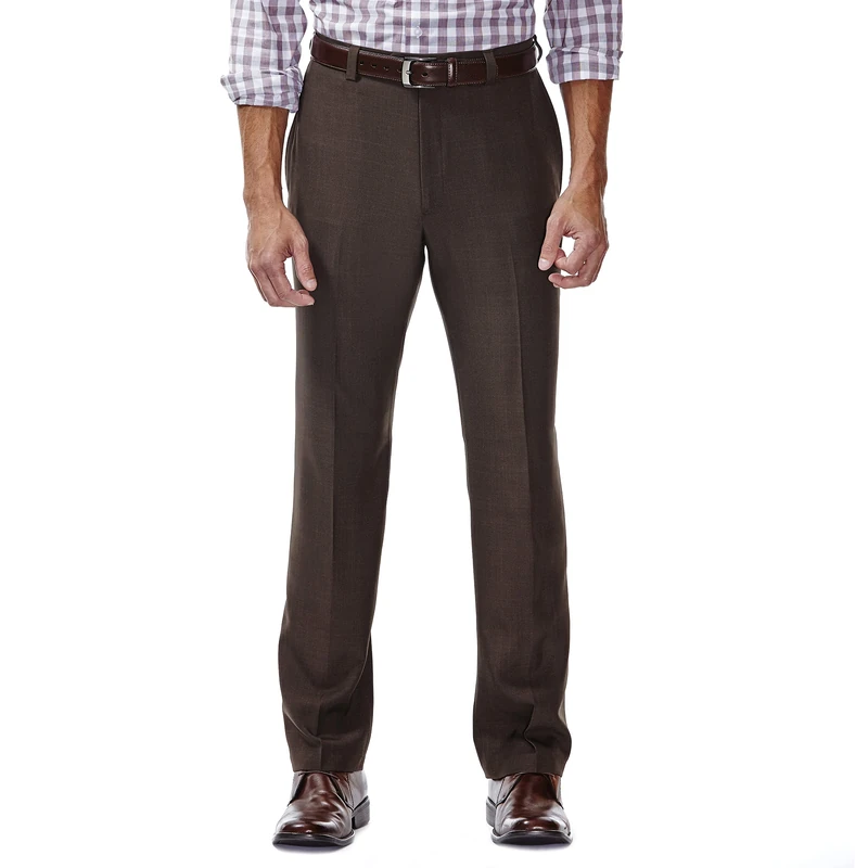 Haggar mensHD00218Eclo Stria Expandable-Waist Plain-Front Dress Pant Dress Pants - Brown - 36W x 29L