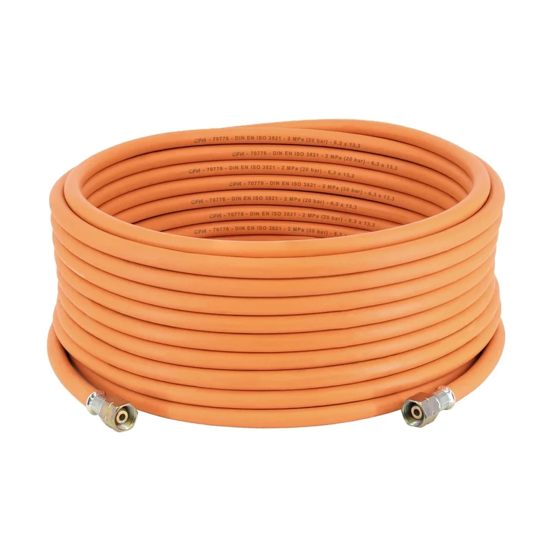 CFH Gas Hose Rubber VS 790-20 m Rubber Gas Hose with G 3/8 Inch LH Connection on Both Sides for Flame Devices and Gas Soldering Devices, LPG/Propane/Butane, 20 Bar, Conical Seal, -30 °C to +70 °C