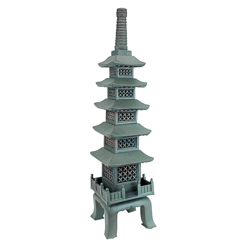 Design Toscano EU7430 The Nara Temple Pagoda Asian Decor Garden Statue, Large 71 cm, Polyresin, Verdigris Green Bronze
