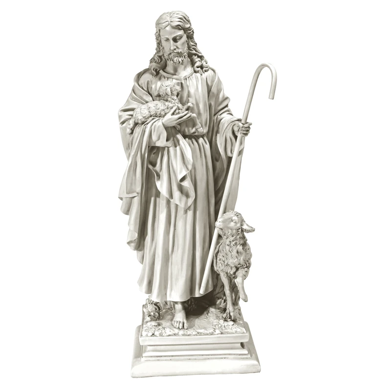 Design Toscano EU784776 Jesus the Good Shepherd Religious Garden Statue, Grand, 109 cm, Polyresin, Antique Stone, Off White