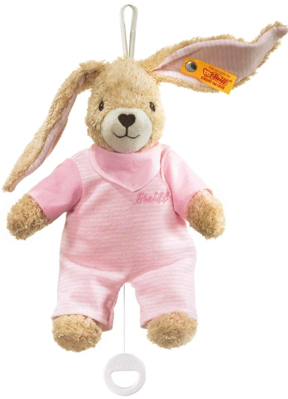 Steiff Hoppel Rabbit with Removable Music Box Plays a Folk Song (Pale Pink,20cm)