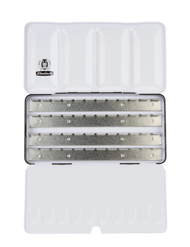 Schmincke - HORADAM AQUARELL Empty box, 74 948 097, black metal box, with mixing palette for individual filling with 48 x 1/2 or 24 x 1/1 cells HORADAM AQUARELL