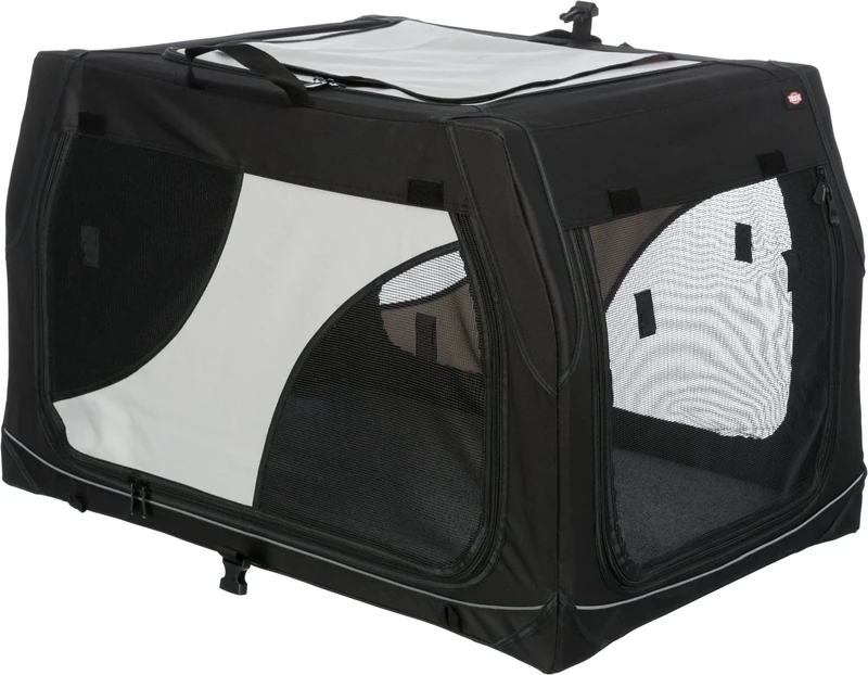 TRIXIE dog crate Vario - size S-M: 76 x 48 x 51 cm - sturdy metal frame - can be opened on 3 sides - outside pockets - bumper protection - carrying bag included - lambskin-look mat - 39722
