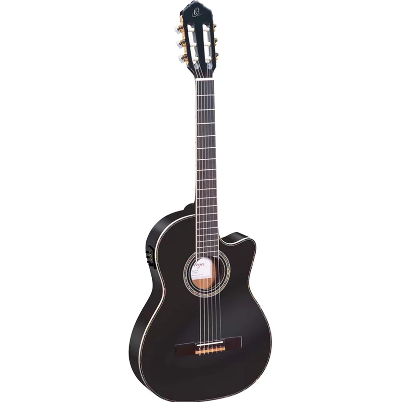 Ortega Guitars Classical Guitar Electro-Acoustic – 4/4, Slim Neck, Thinline Body – Family Series Pro – Including Gig Bag – Solid Engelmann Spruce, Mahogany, Black (RCE145BK)