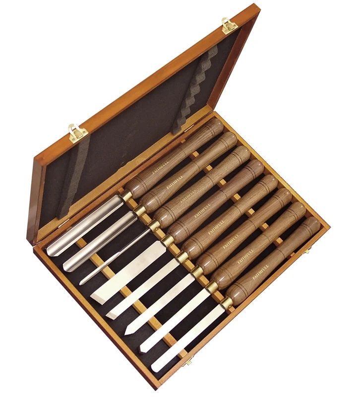Faithfull HSS Turning Chisel Set of 8 in Wooden Presentation Box Suitable for Hard and Soft Woods, Walnut