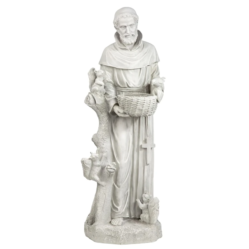 Design Toscano KY1299 Nature's Nurturer Saint Francis Garden Statue Birdfeeder, Large 94 cm, Polyresin, Antique Stone, Off White