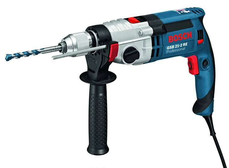 Bosch Professional Corded Impact Drill GSB 21-2 (240V, 1.100W, incl. Auxiliary Handle, Depth Stop 210 mm, Keyless Chuck 13 mm, Carrying Case)