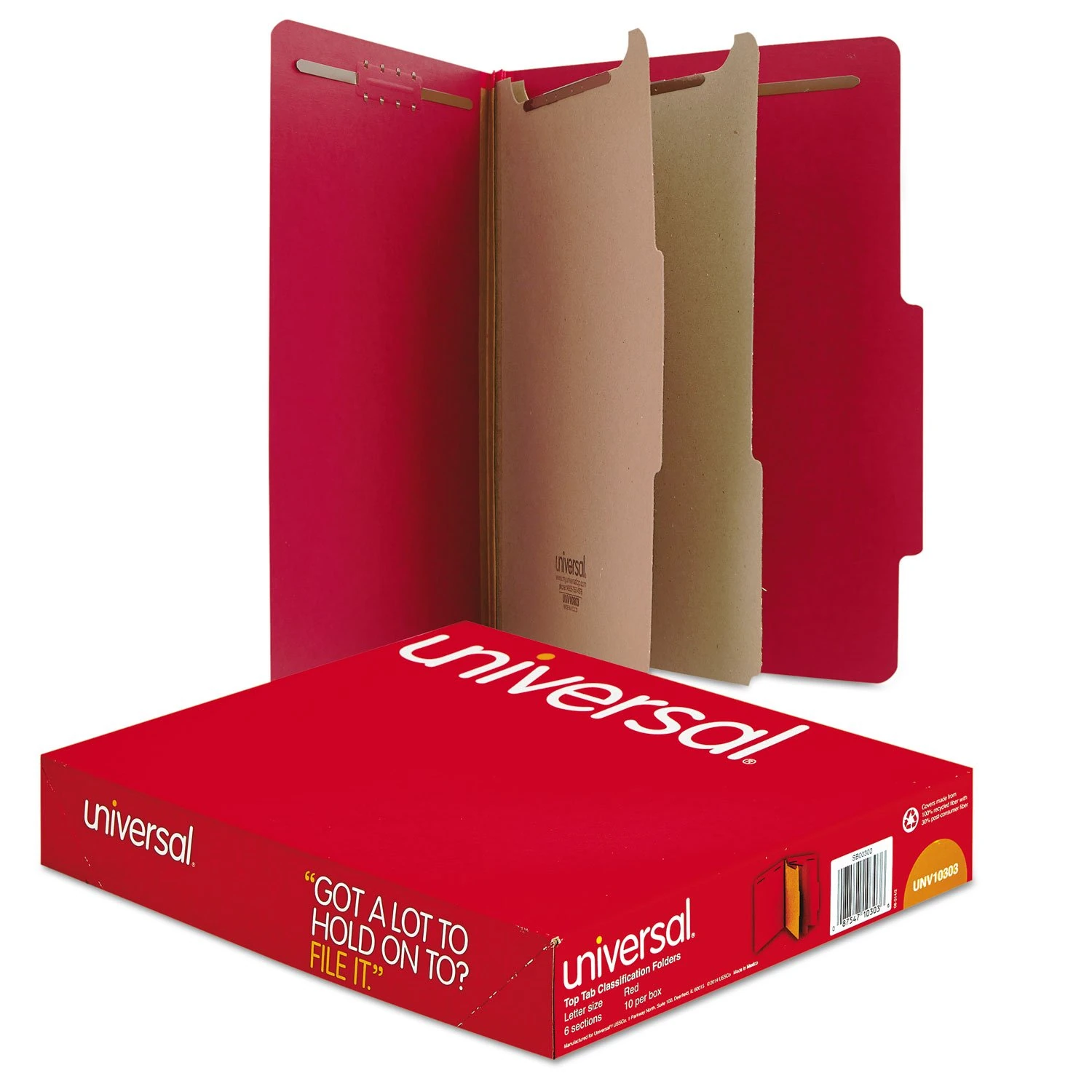 Universal 10303 Pressboard Classification Folders, Letter, Six-Section, Ruby Red, 10/Box