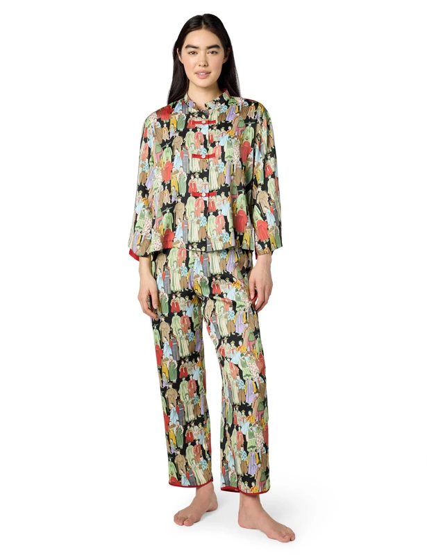 Natori Women's Dynasty Pajama Set, Black, XL