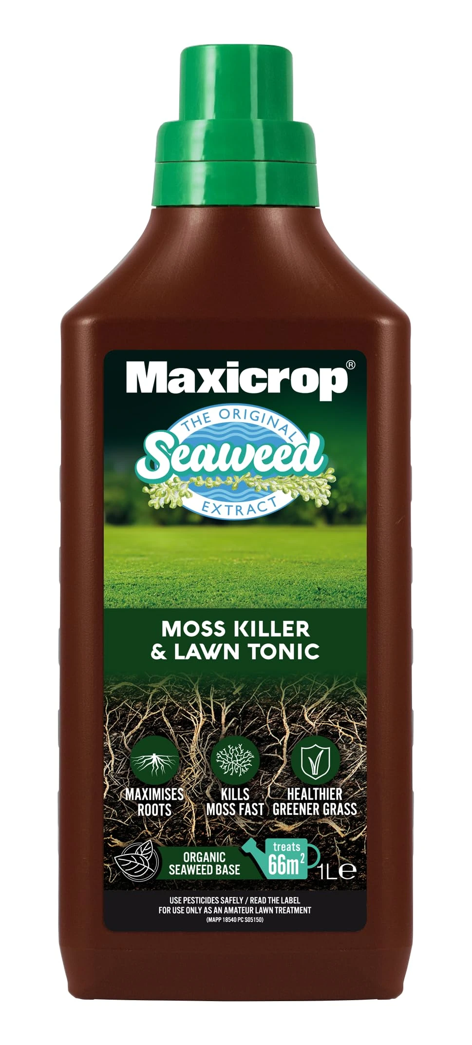 Maxicrop 86600258 Moss Killer & Lawn Tonic, 1L - Fast Acting 2-in-1 Moss Killer and Lawn Re-Growth Tonic - with Natural Seaweed Extract - Improves Lawn Health and Strong Rooting - Garden Care