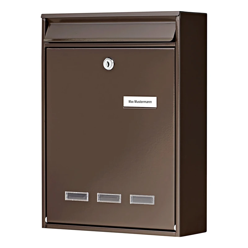 Burg Wächter Köln Cologne 872 BR galvanised Steel letterbox, Brown (Similar to RAL 8014), 340 x 255 x 85 mm