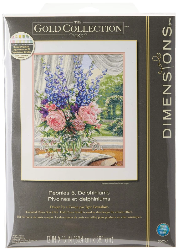 Dimensions Peonies&DELPHINIUMS, Cotton, 12 x 15 (30 x 38 cm) - Image 1