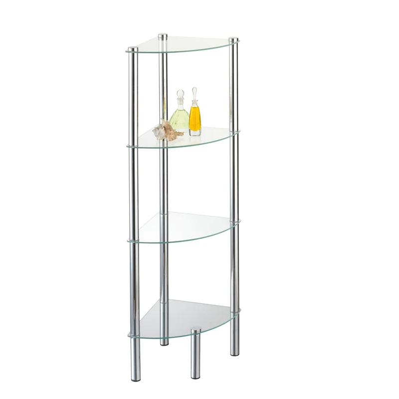 Axxentia Bad Solanio 282134 Standing Corner Shelf Rack Chrome-Plated 4 Glass Shelves 30x30x108 cm