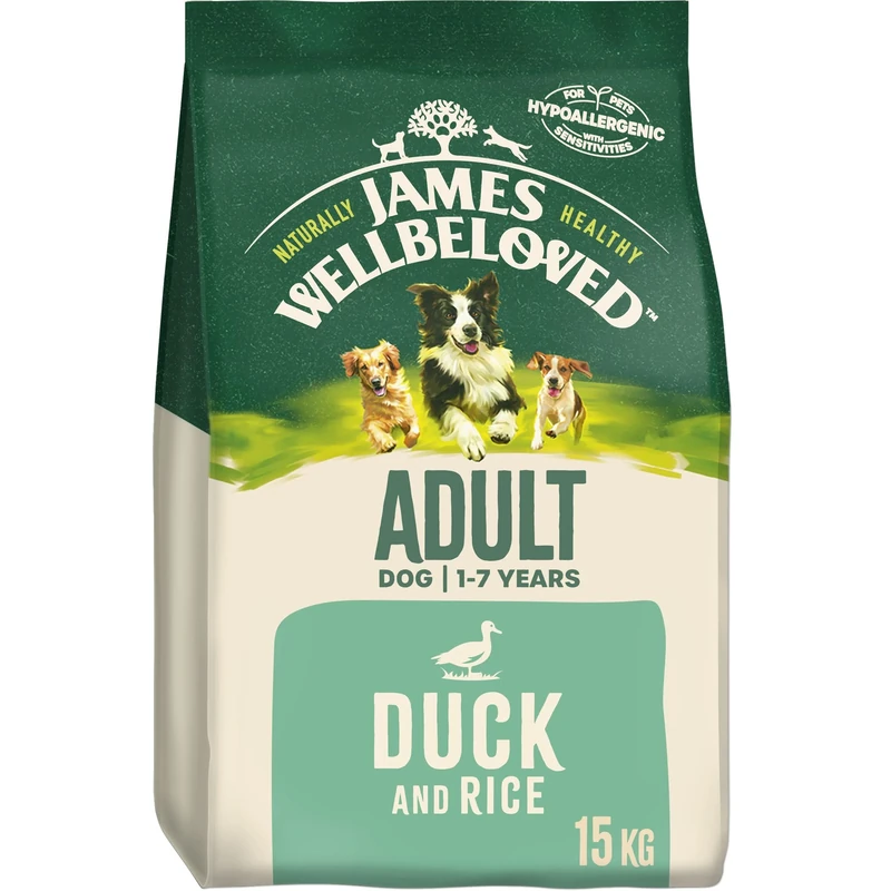 James Wellbeloved Adult Duck and Rice 15 kg Bag, Hypoallergenic Dry Dog Food