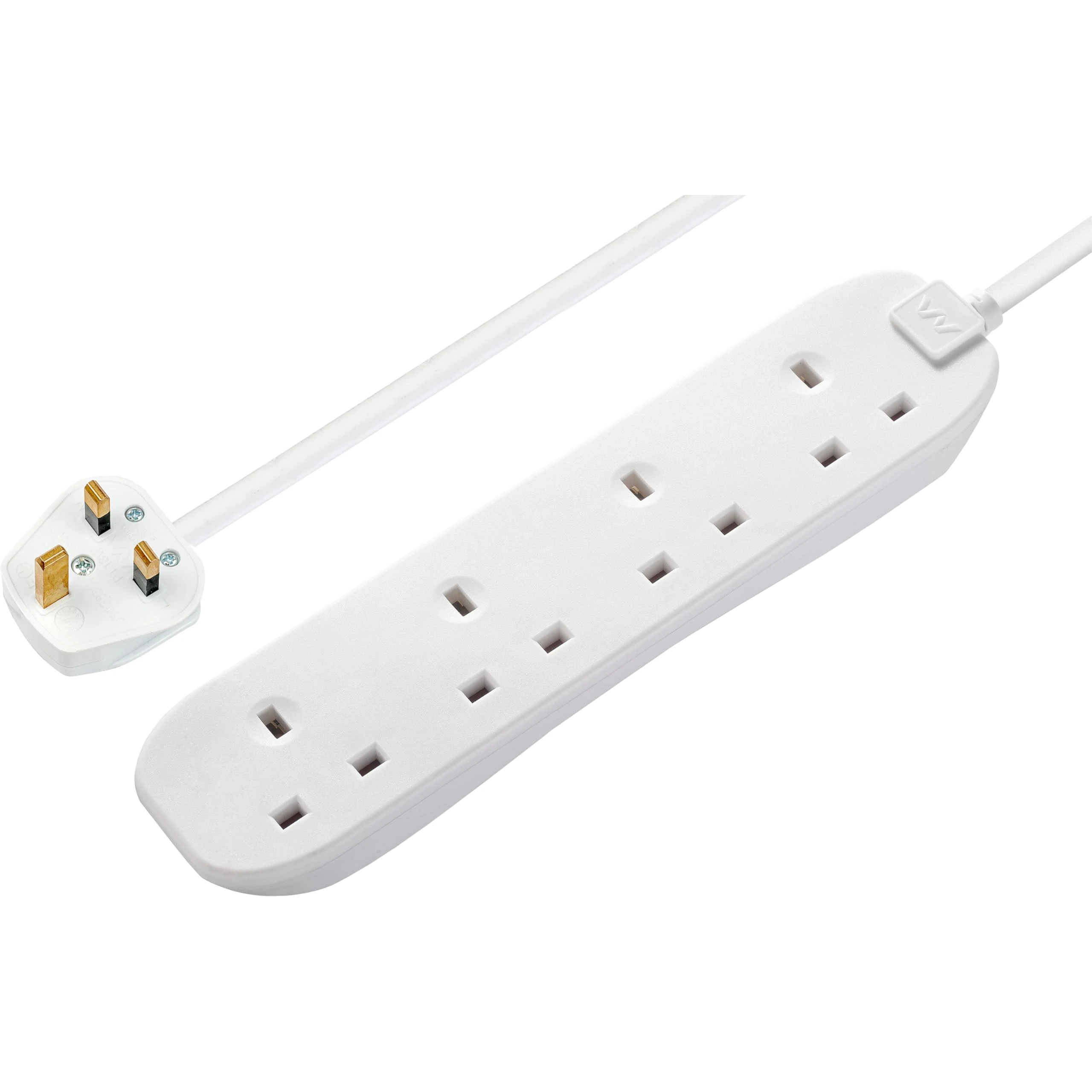 Masterplug Four Socket Extension Lead, 3 Metre Cable, Unswitched, 4-Way Plug Extension Cable, Power Strip, Basic Power, White, 13A, 4G, 3m, BFG3N