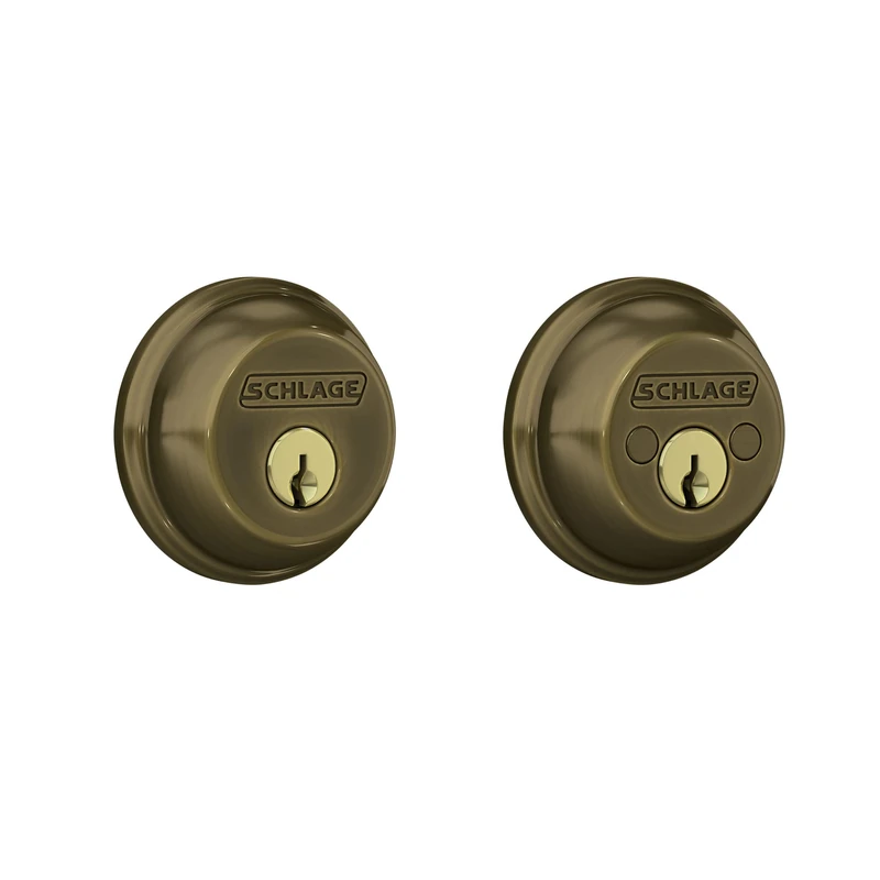 Schlage B62N609 Deadbolt, Keyed 2 Sides, Antique Brass
