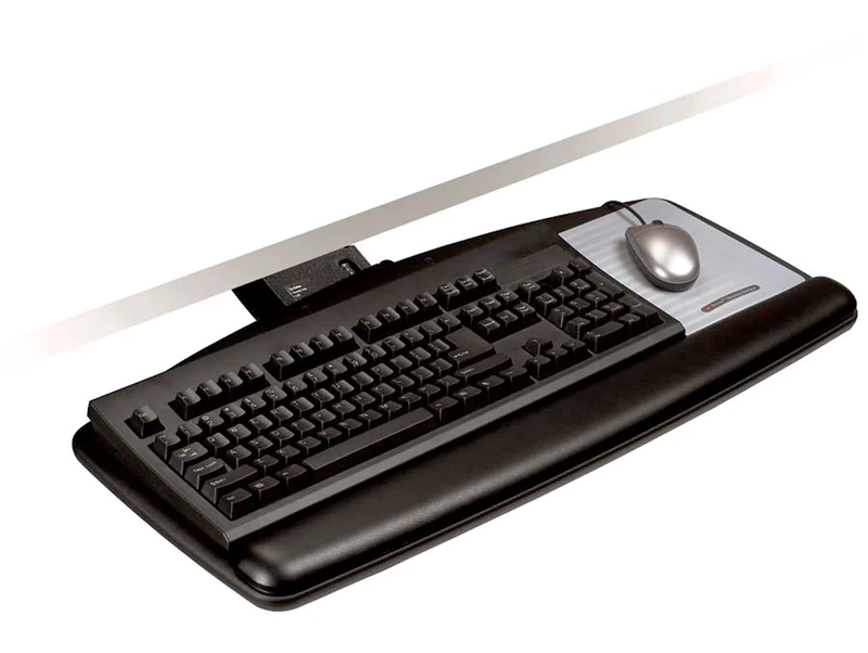 3M Sit/Stand Keyboard Tray, Simply Turn Knob To Adjust Height And Tilt, Sturdy Tray Includes Gel Wrist Rest And Precise Mouse Pad, Tray Swivels And Stores Under Desk, 23" Track, Black (AKT170LE)
