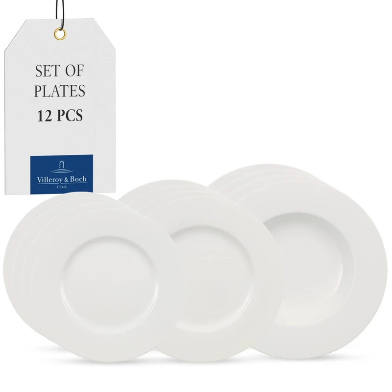 Villeroy & Boch Wonderful World Dinner Set 12 Pieces White Dishwasher Safe Microwave Safe Plates Crockery Porcelain Dinner Plate Set Modern Premium Porcelain