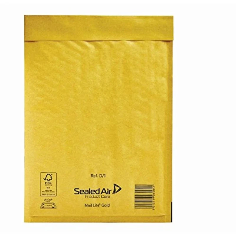 Mail Lite Gold Padded Mailing Bags, Size D/1, Gold, 181mm X 273mm, Box of 100