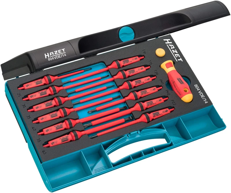 Hazet VDE Screwdriver Set, 14 Pieces with Protective Insulation - 804VDE/14, Tools for Electricians