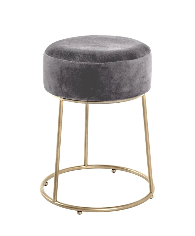 HAKU Möbel Stool Anthracite, Gold, Mdf, Metal, Fabric - Size: H 46 cm X Ø 30 cm, Style: Art Deco