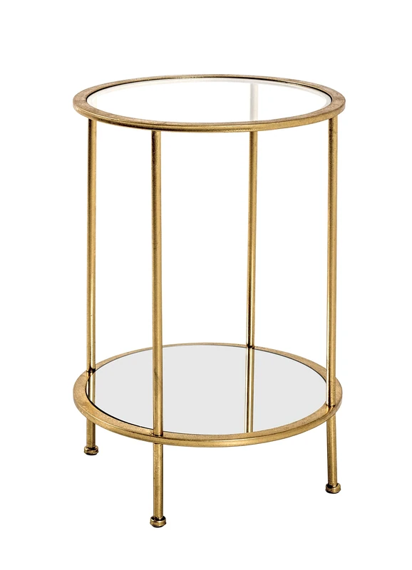 HAKU Möbel End Table Gold, Metal, Tempered Glass, Mirror - Size: H 55 cm X Ø 38 cm, Style: Art Deco