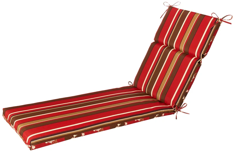 Pillow Perfect Indoor/Outdoor Red/Brown Floral/Striped Reversible Chaise Lounge Cushion