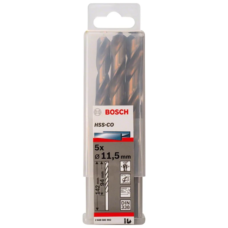 Bosch 5x PRO Stainless Steel HSS-Co Twist Drill Bit (for Steel, Stainless steel, Ø 11,50 mm, Professional Accessory Rotary Drill/Drivers)