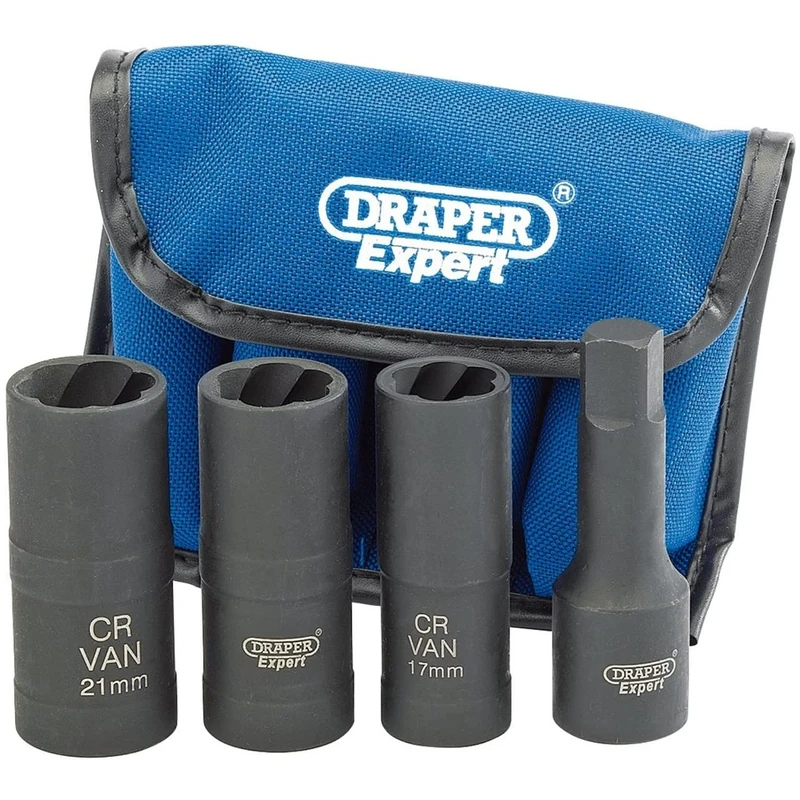 Draper 09539 1/2-inch Square Drive Wheel Nut Double Sockets (4 Pieces)