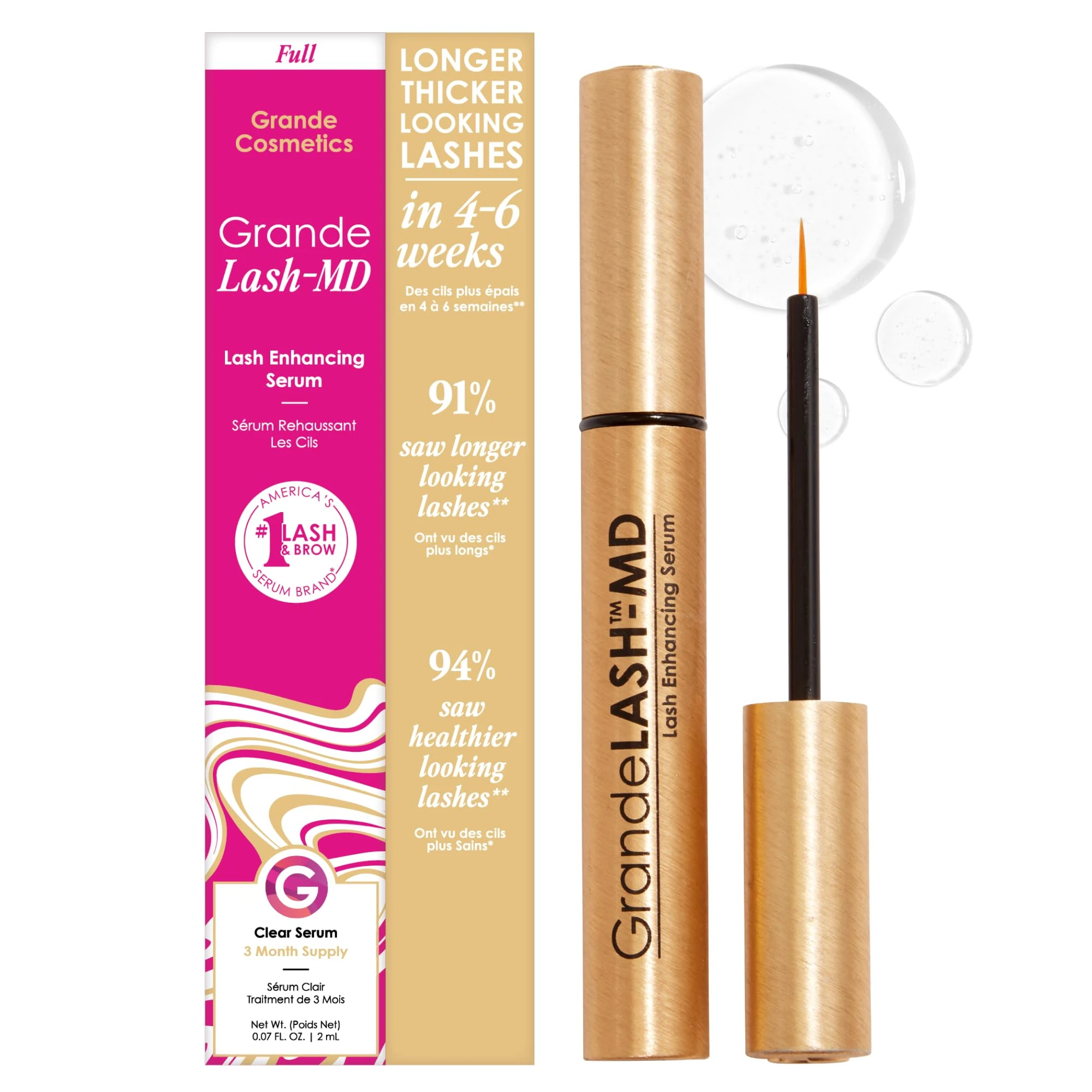 Grande Cosmetics GrandeLASH-MD Lash Enhancing Serum - Award-Winning Formula for Longer, Thicker-Looking Lashes - 2 ml