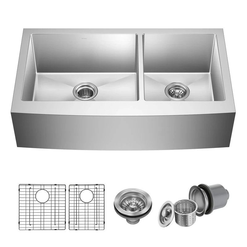Kraus KHF203-36 36 inch Farmhouse Apron 60/40 Double Bowl 16 Gauge Stainless Steel Kitchen Sink