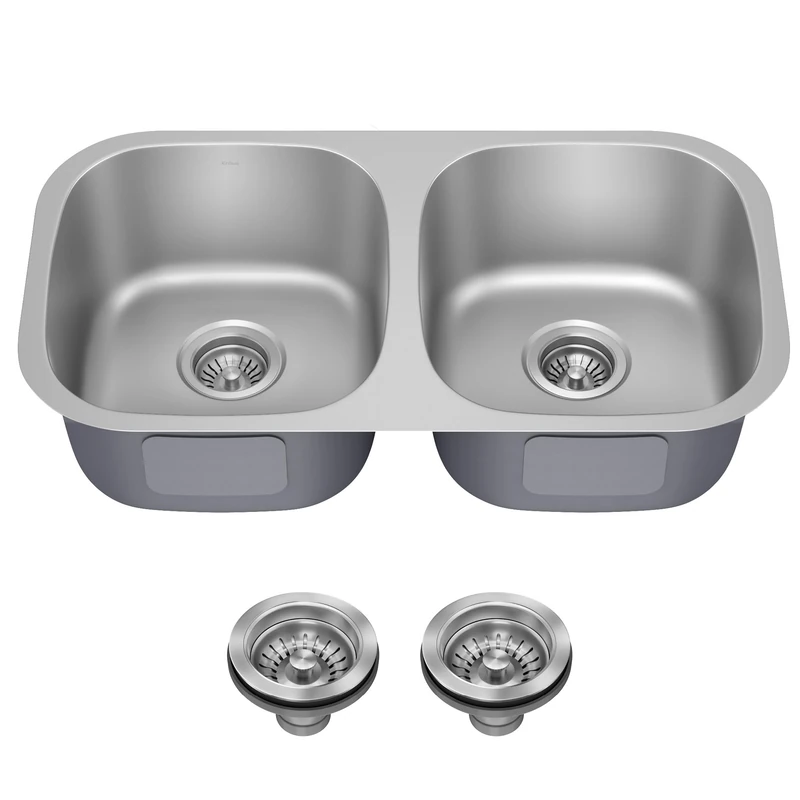 Kraus KBU22 32 inch Undermount 50/50 Double Bowl 16 Gauge Stainless Steel Kitchen Sink - Image 1