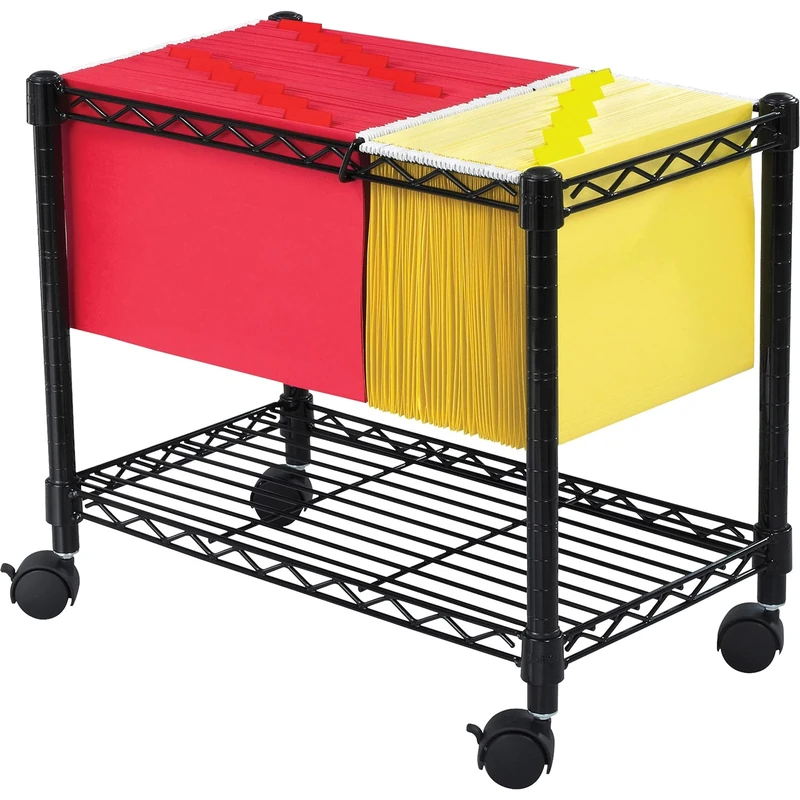 Safco Products Wire Mobile Letter/Legal File Cart 5201BL, Black Powder Coat Finish, Collapsible For Compact Storage
