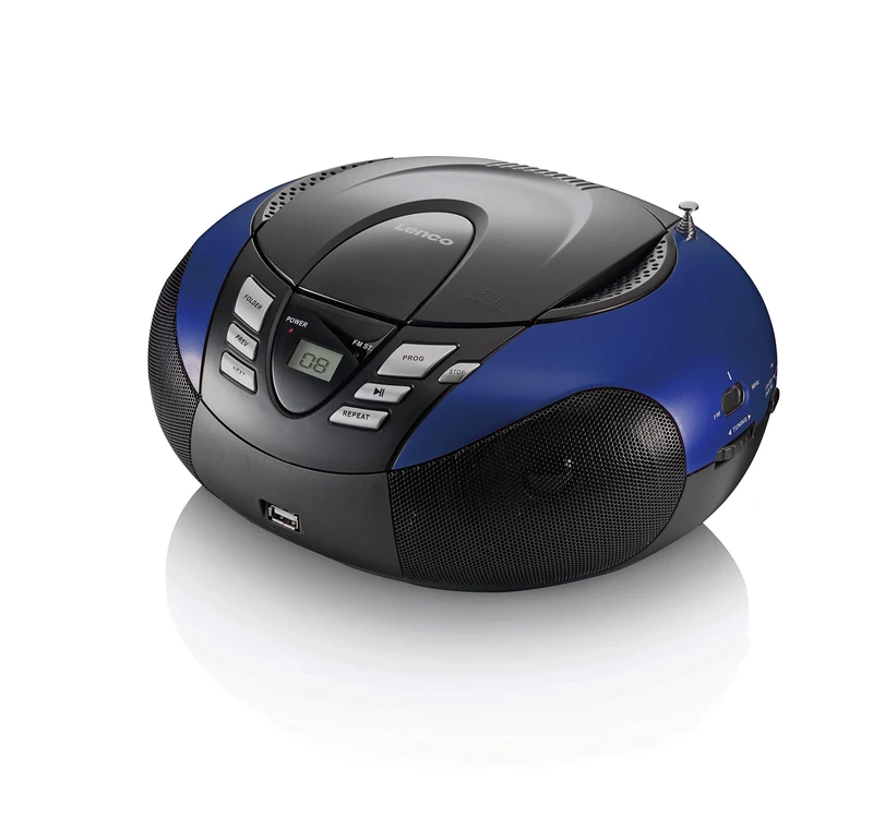 Lenco SCD-37 Portable Stereo FM Radio, CD & MP3 Player Boombox with USB Playback - Blue & Black