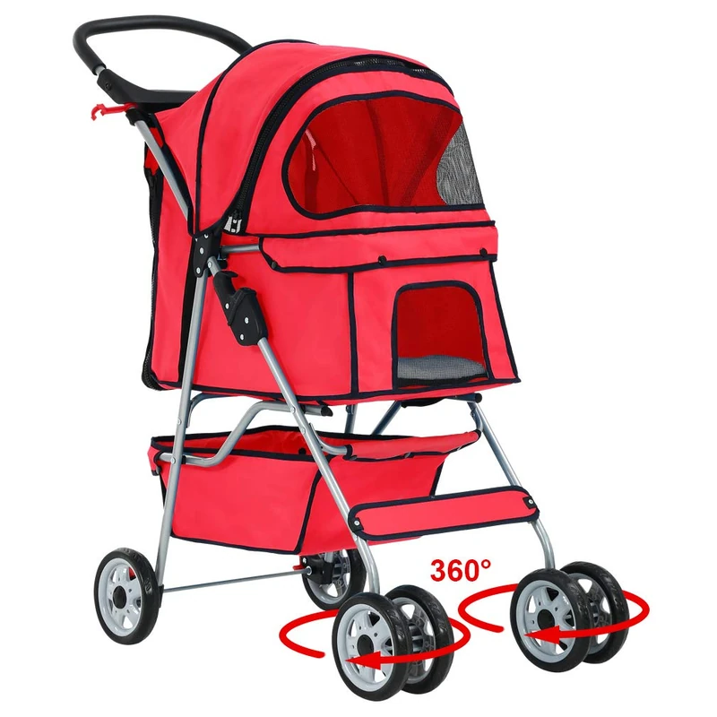 BestPet 4-Wheel Pet Stroller Dog and Cat Stroller Breathable Mesh Lightweight Travel Carrier Waterproof & Foldable Design Storage Basket for Daily Walks & Outdoor Use，Red