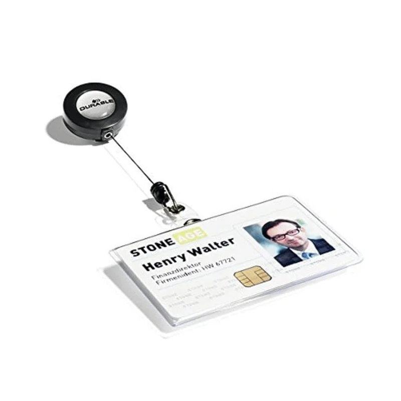 Durable Name Badge with Badge Reel Landscape (Pack of 10), Transparent, 54x86mm (HxW)