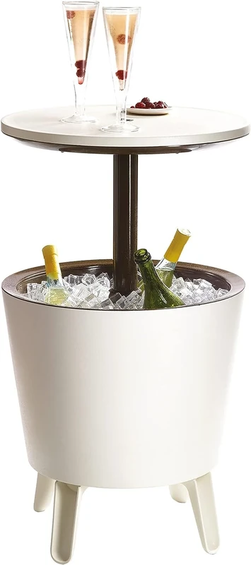 Keter Cool Bar Plastic Outdoor Ice Cooler Table Garden Furniture - white/brown