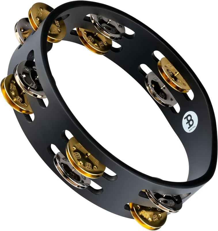 Meinl Percussion Compact Wood Tambourine - 2-Row Tambourine - 8-inch Diameter - Siam Oak / Brass and Steel, Black / Natural (CTA2M-BK)