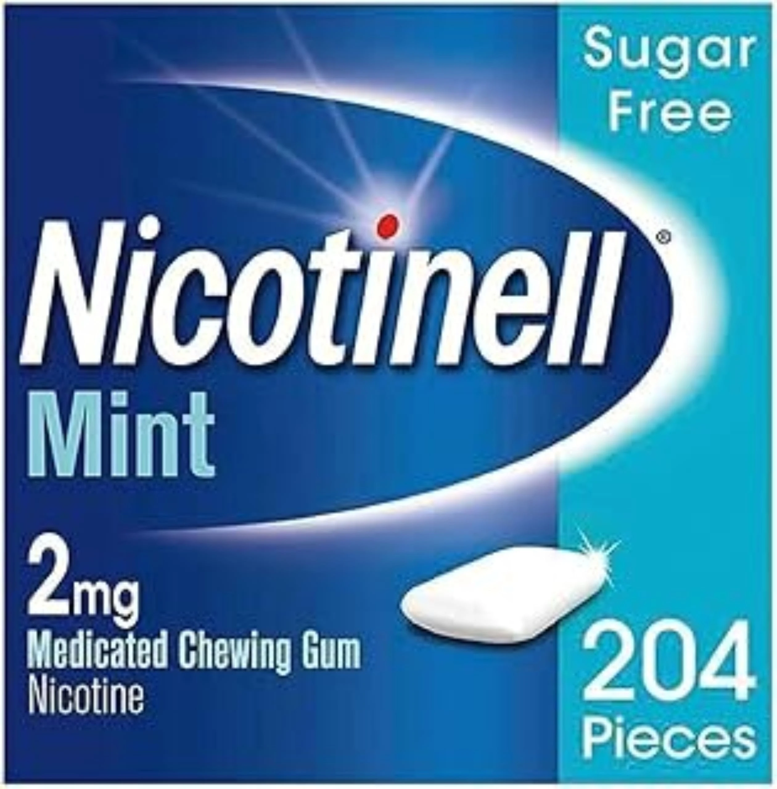 Nicotinell Mint Gum 2mg (204 Pieces), Stop Smoking Aid, Sugar Free Nicotine Gum, Mint Flavour, 2mg Regular Strength for Light Smokers, Quit Smoking Aid, Value Pack